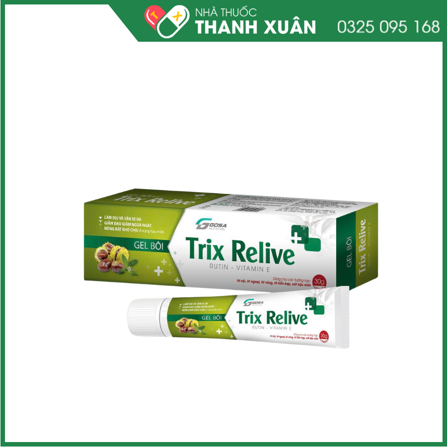 Gel bôi Trix Relive trị viêm, đau, sưng, ngứa, rát, rò và nứt hậu môn